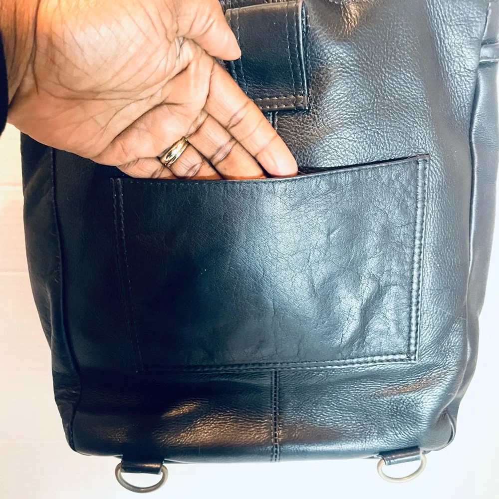 Hobo International Black Leather Backpack Tote Y2K